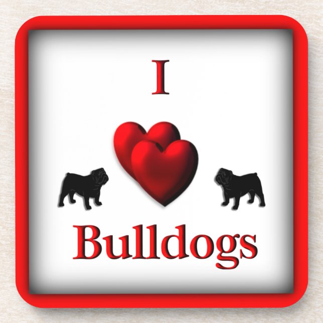 I Heart Bulldog Porta copos Quadrada (Frente)