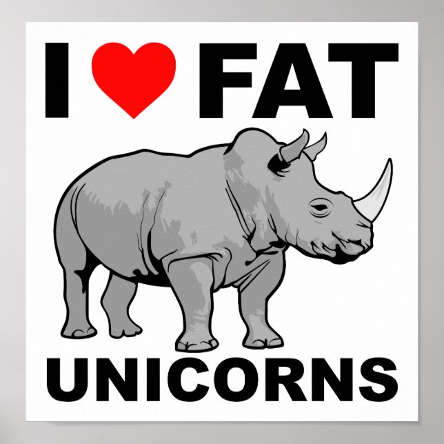 I Heart Fat Unicorn Rhino Funny Poster (Frente)