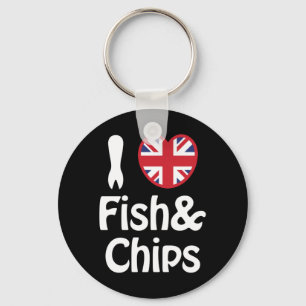 I Heart [Love] Fish & Chips Chaveiro
