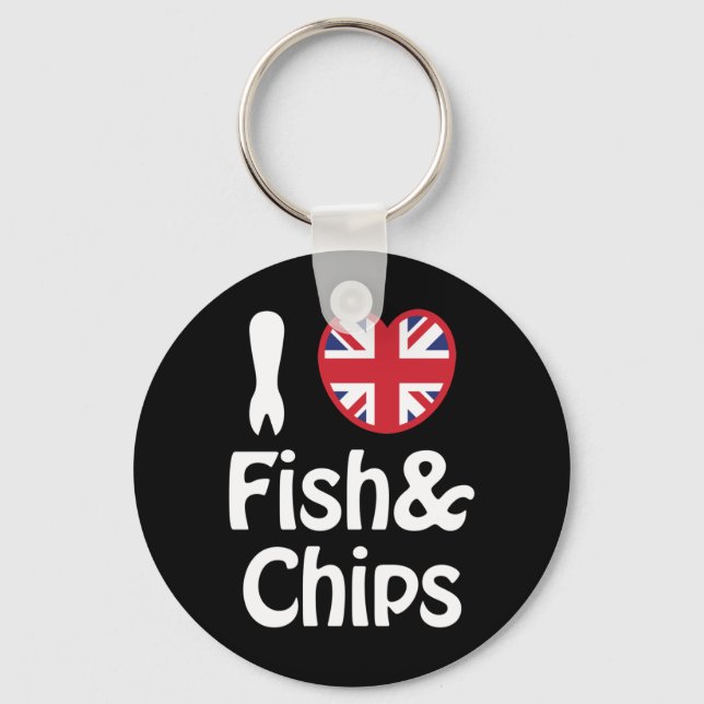 I Heart [Love] Fish & Chips Chaveiro (Frente)