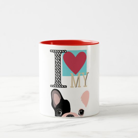 I love my frenchie caneca de café em dois tons