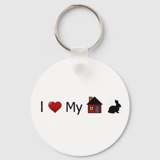 "I Love My House Rabbit" Chaveiro (Frente)