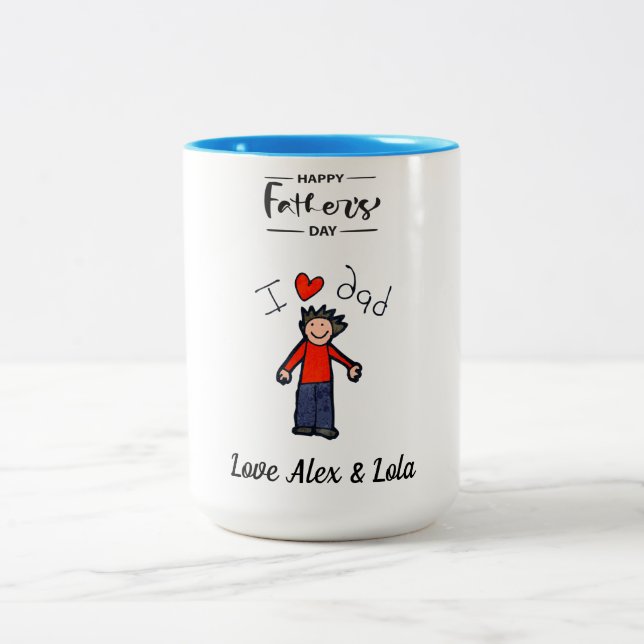 " I Love Pai" caneca com o nome da criança. (Centro)