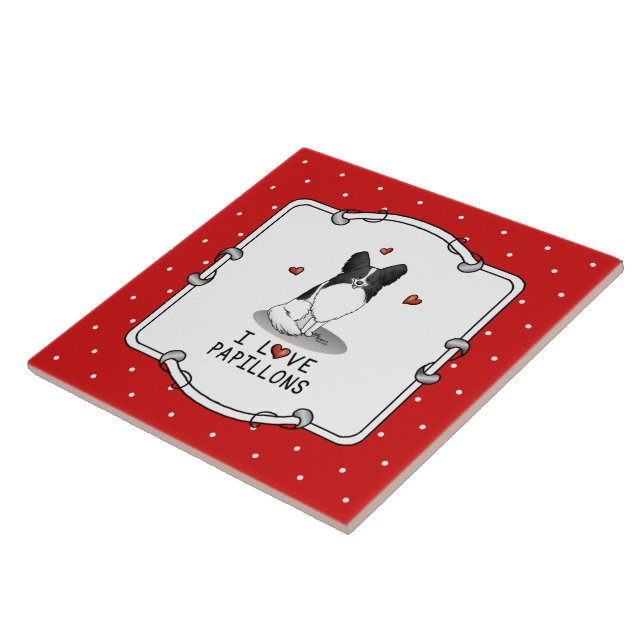 I Love Papillons (branco e preto) Hearts Dogs Cute (Lateral)