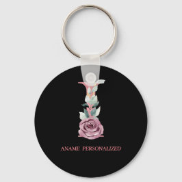 I Monograma Floral Letra Agate Chaveiro Rosa