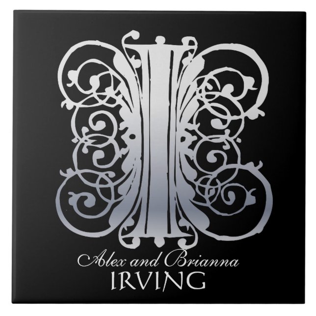 I Monograma "Silver Lace on Black" com Azulejo de  (Frente)