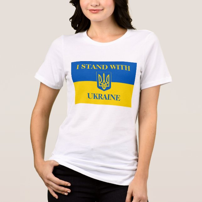 I stand with Ukraine. Ukrainian flag.Coat of Arms (Frente)