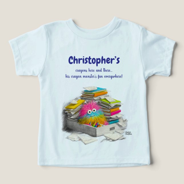 Ice Blue Crayon Monster Crianças Humor (Design frontal)