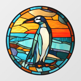 Ice Blue Penguin Sunset Faux StainGlass