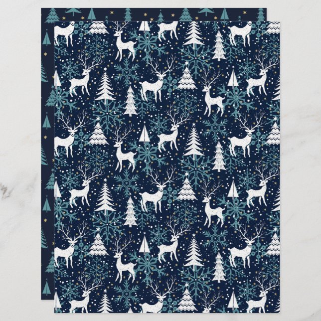 Ice Crystal Christmas Deer Teer Scrapbook Paper (Frente/Verso)