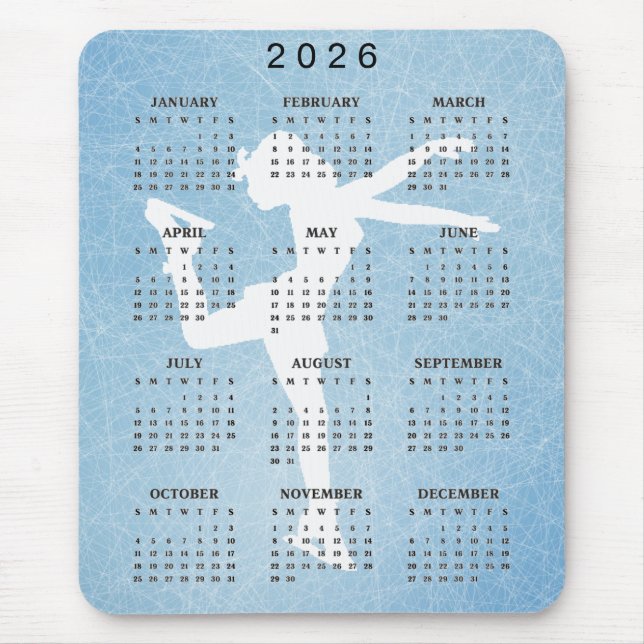 Ice Skater Design 2025 Calendar Mousepad (Frente)
