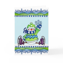 Ice Skating Snowman - Cartão de Saudação