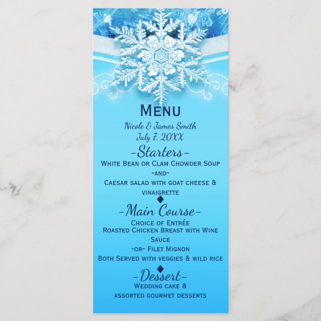 Ice Winter Wonderland Snowflake Party Menu Congela (Frente)