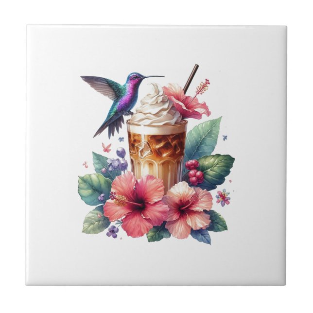 Iced Coffee & Hummingbird Floral Art (Frente)