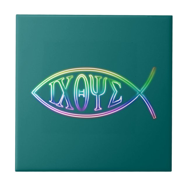 Ichthus - Christian Fish Symbol - Azulejo (Frente)