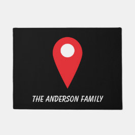 Ícone de localização vermelha no tapete preto com 