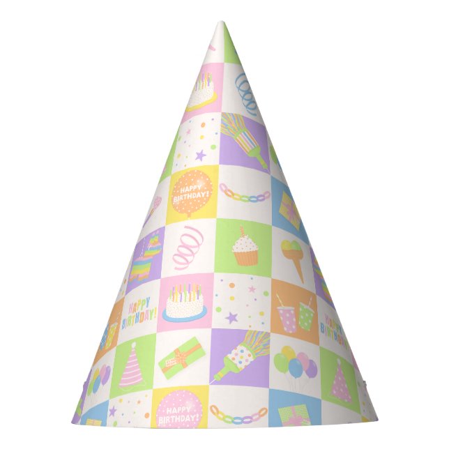 Ícones de Aniversário Pastel Chapéu de Festa (Frente)