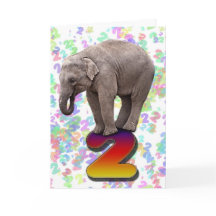Idade 2, um cartão de aniversário feliz de elefant