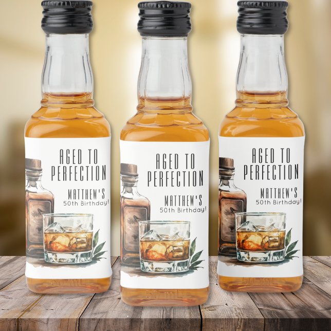 Idade para Perfeição à Festa de aniversário de Whi (Aged To Perfection Whiskey Men's Birthday Party Liquor Bottle Label)