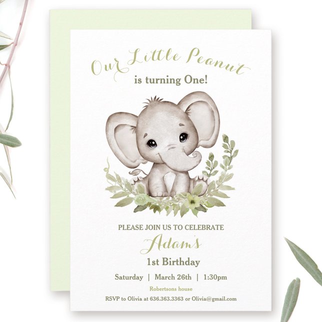 Idade Personalizada do Convite de primeiro anivers (Elephant 1st Birthday Boy Invitation Custom Age)