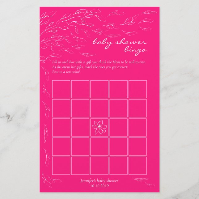 Ideia Bingo do Jogo de Festa Rosa Simples (Frente)