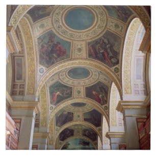 Ideia do teto coffered da biblioteca com s dourado