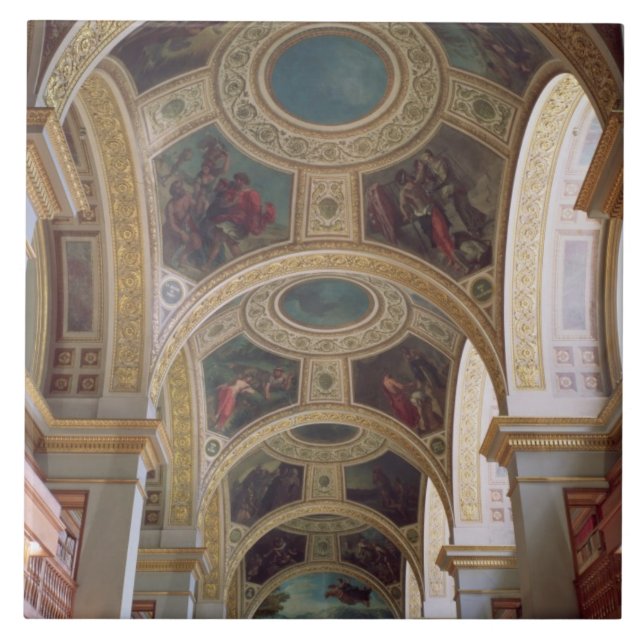 Ideia do teto coffered da biblioteca com s dourado (Frente)