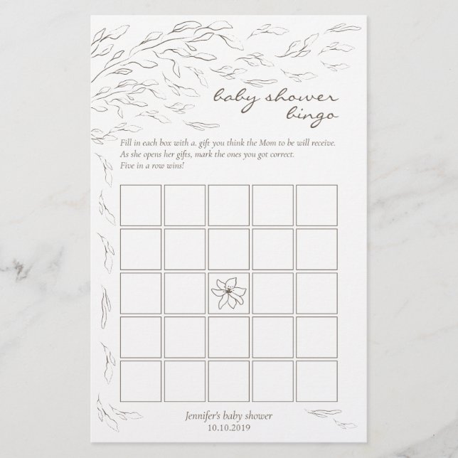 Ideia Simples de Jogo de Bingo para Chá de Bebê (Frente)