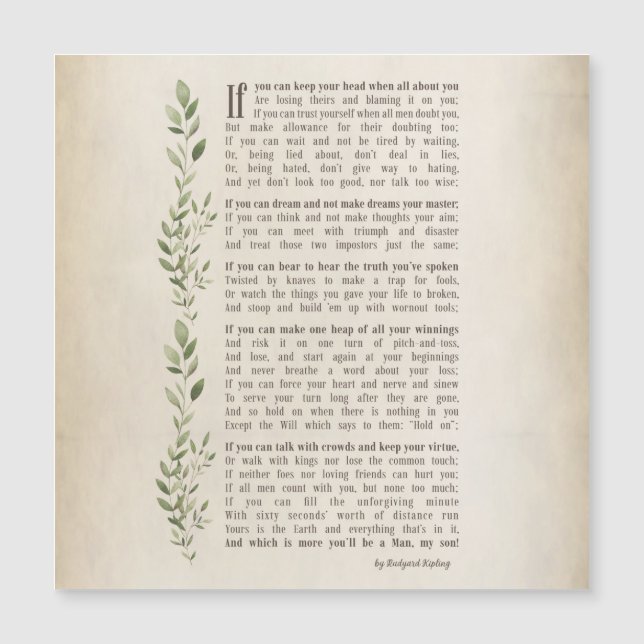 IF, poema inspirado de Rudyard Kipling (Frente)