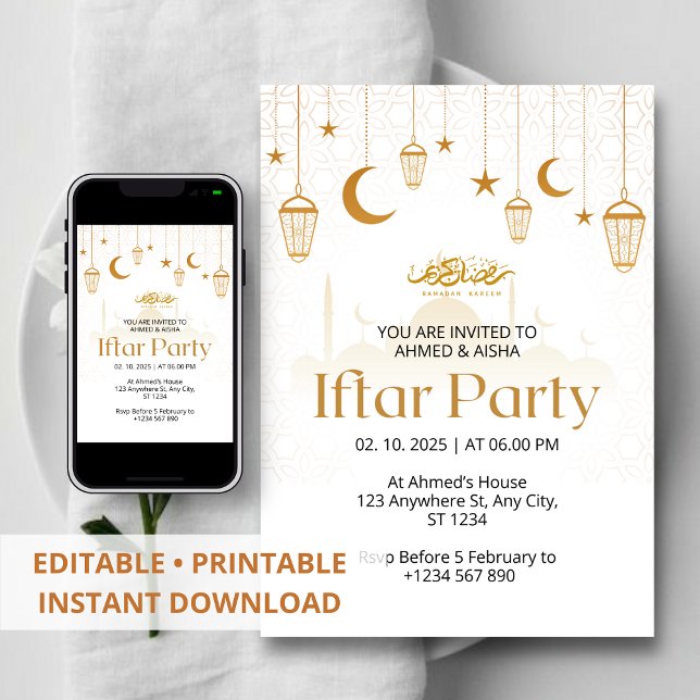 Iftar Convite jante ramadã, lenterro e mesquita (Criador carregado)