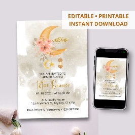 Iftar janto convite ramadan branco aquarela