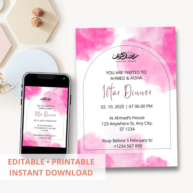 Iftar janto convite ramadan cor de água rosa (Criador carregado)
