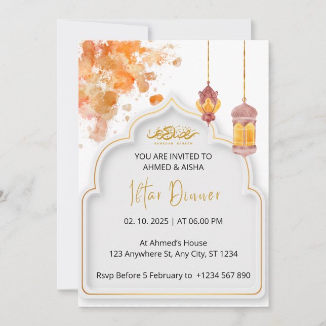 Iftar janto convite ramadan laranja (Frente)