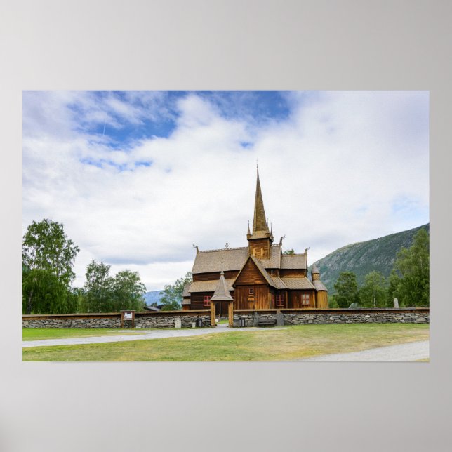 Igreja de tábuas de Lom, Noruega poster (Frente)