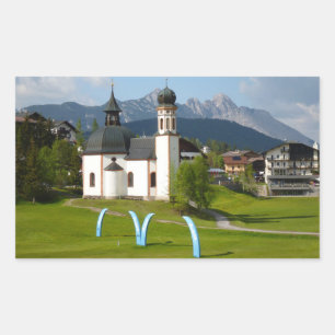 Igreja em Seefeld, etiqueta retangular de Áustria