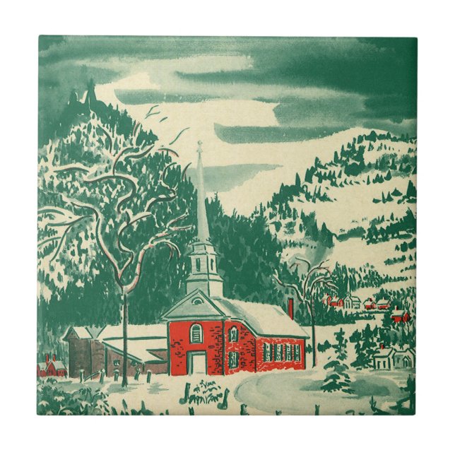 Igreja natal vintage, Paisagem de Neve no inverno (Frente)