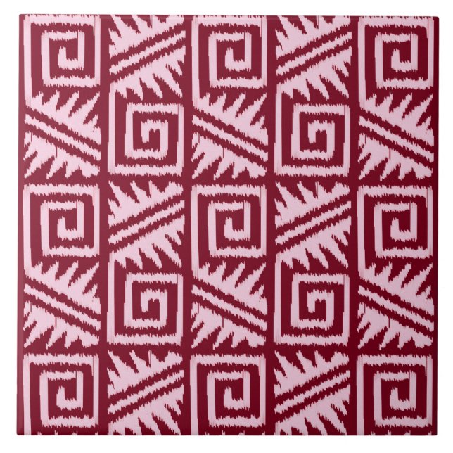 Ikat Aztec Pattern - Borgonha e Rosa (Frente)