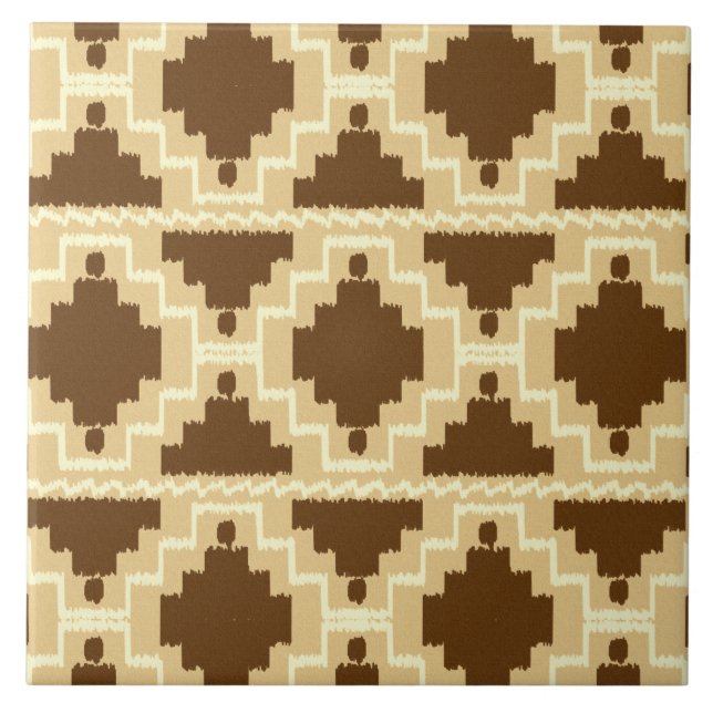 Ikat Aztec Pattern - Tan, marrom e creme (Frente)