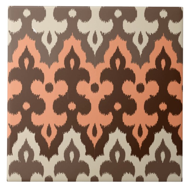 Ikat Damask, Brown, Taupe & Coral marroquino (Frente)