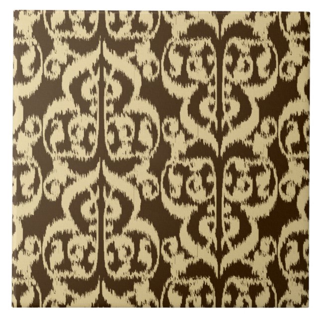 Ikat Damask Mourisco - marrom chocolate e bege (Frente)