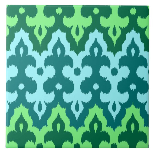 Ikat Damask, Turquoise e Jade Green marroquinos (Frente)