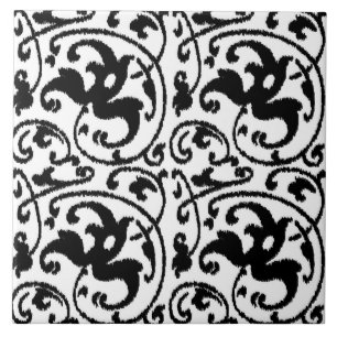 Ikat Floral Damask - Branco e Preto