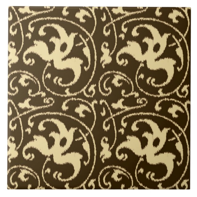 Ikat Floral Damask - Chocolate Marrom e Bege (Frente)