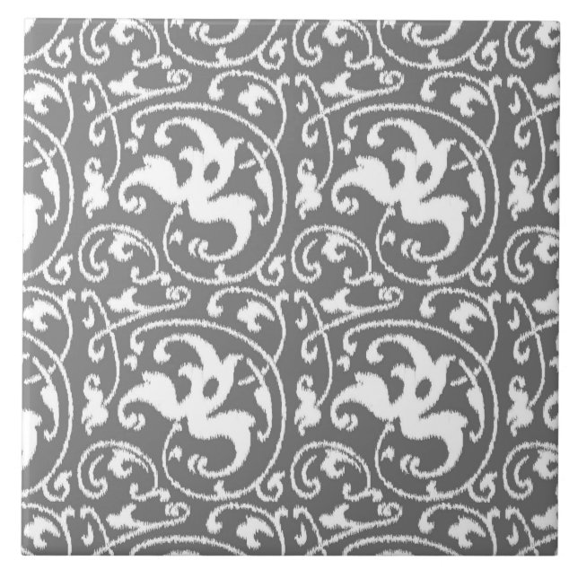 Ikat Floral Damask - Cinza / Cinza e branco (Frente)