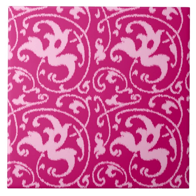 Ikat Floral Damask - Fuchsia e rosa pálido (Frente)