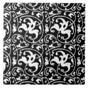 Ikat Floral Damask - Preto e Branco