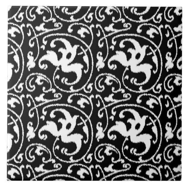 Ikat Floral Damask - Preto e Branco (Frente)