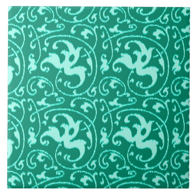 Ikat Floral Damask - Turquoise e Aqua (Frente)
