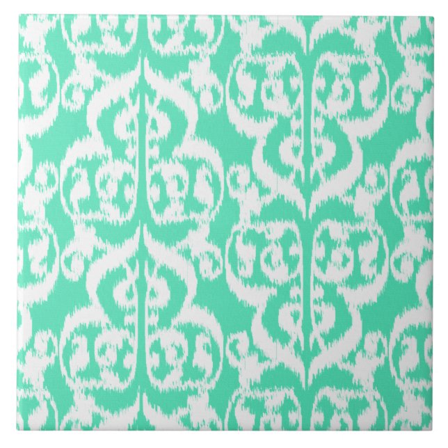 Ikat Moorish Damask - aqua e branco (Frente)