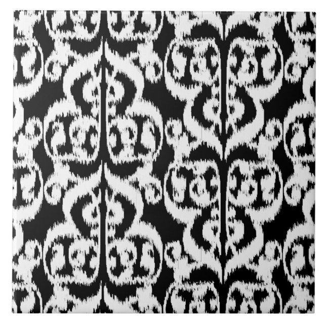 Ikat Moorish Damask - branco e preto (Frente)